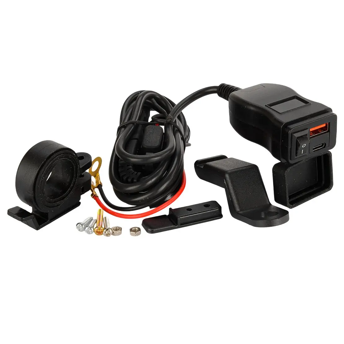 Pengisi Daya Cepat Port USB PD QC3.0 untuk Stang Sepeda Motor, Panel Soket Tahan Air, Adaptor Pengisian Daya Cepat