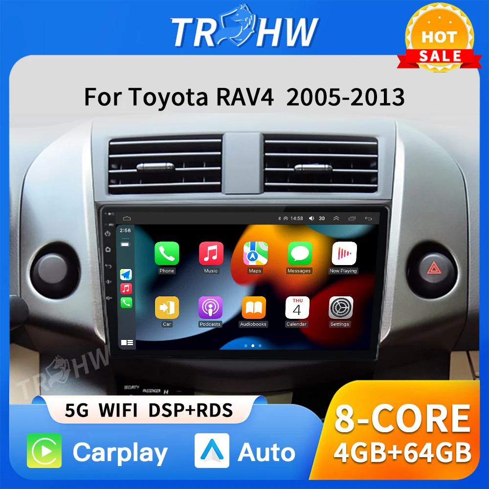 

9" Android 13 Car Radio For Toyota RAV4 Rav 4 2005-2013 Multimedia Player 2Din Carplay DSP Navigation GPS 4G Net WIFI stereo DVD