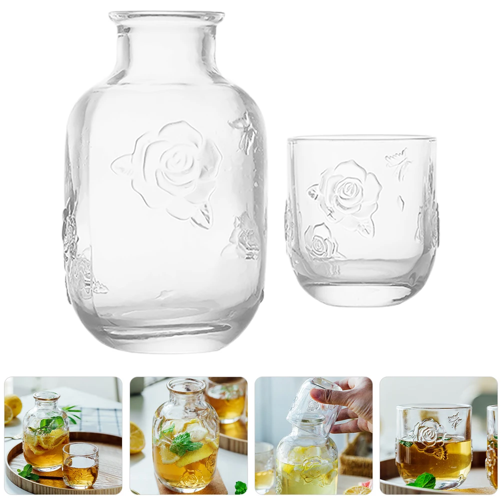 

Vintage Floral Embossed Glass Teapot And Cup Set, For Tea Lovers Glass Drink Cup Pot For Fruit Juice Cold Drinks Home Decor