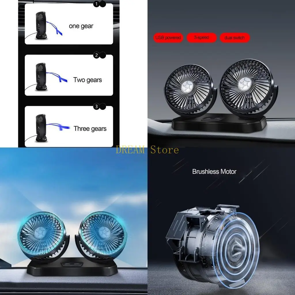 Electric Fan Vehicle Mounted Fan 360 Degree Rotation Auto Cooling Fan 3 Speed Best Sale