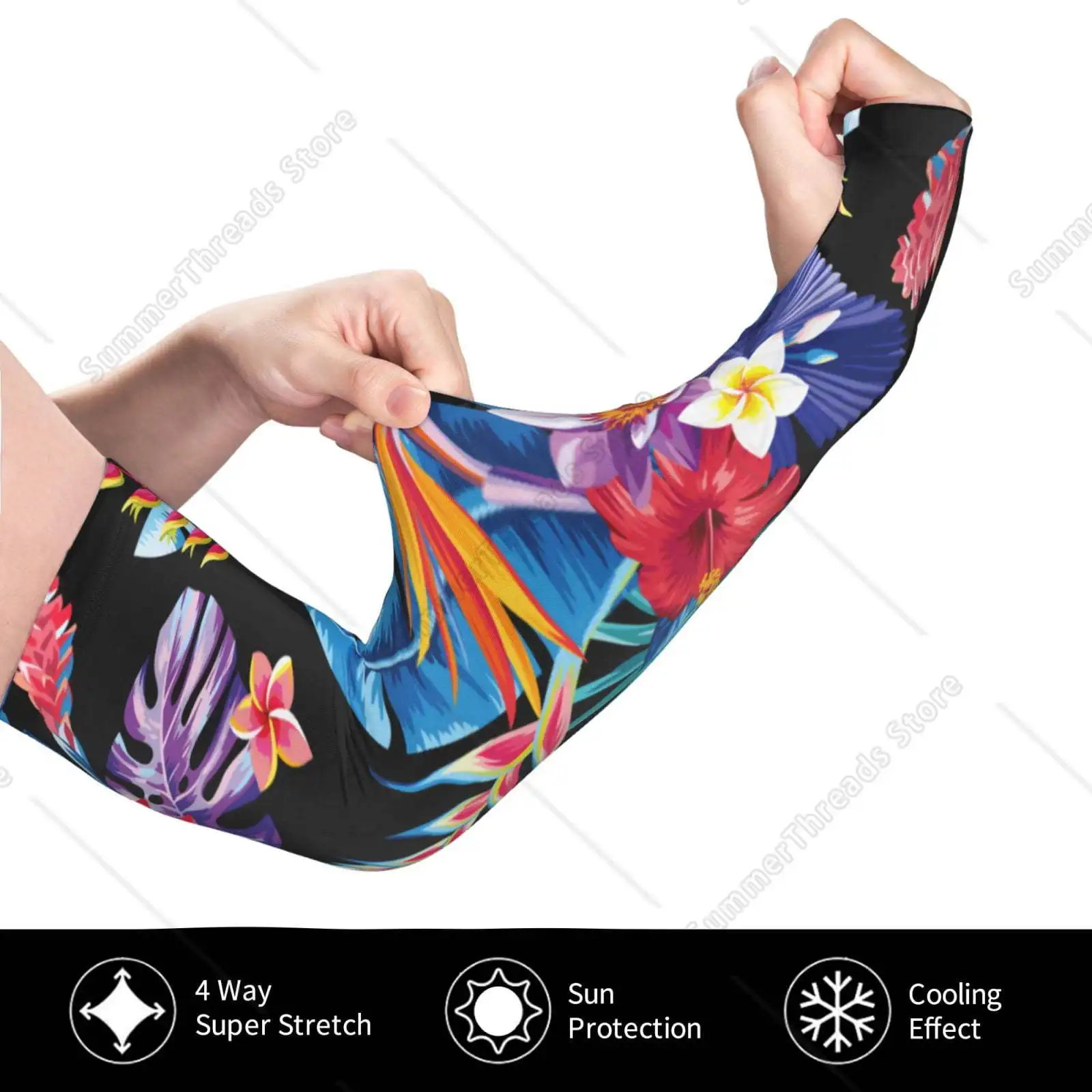 Tropical Palm Leaves Cooling Sleeves for Unsex, Arm Sleeves, UV Sun Protection Sleeve to Cover with Silicone Anti-Slip