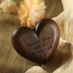 1PCS Free Customized Walnut Heart-Shaped Wooden Ring Box Wedding Valentine Jewellery Ring Box Wood Proposal Ring Wedding Gift