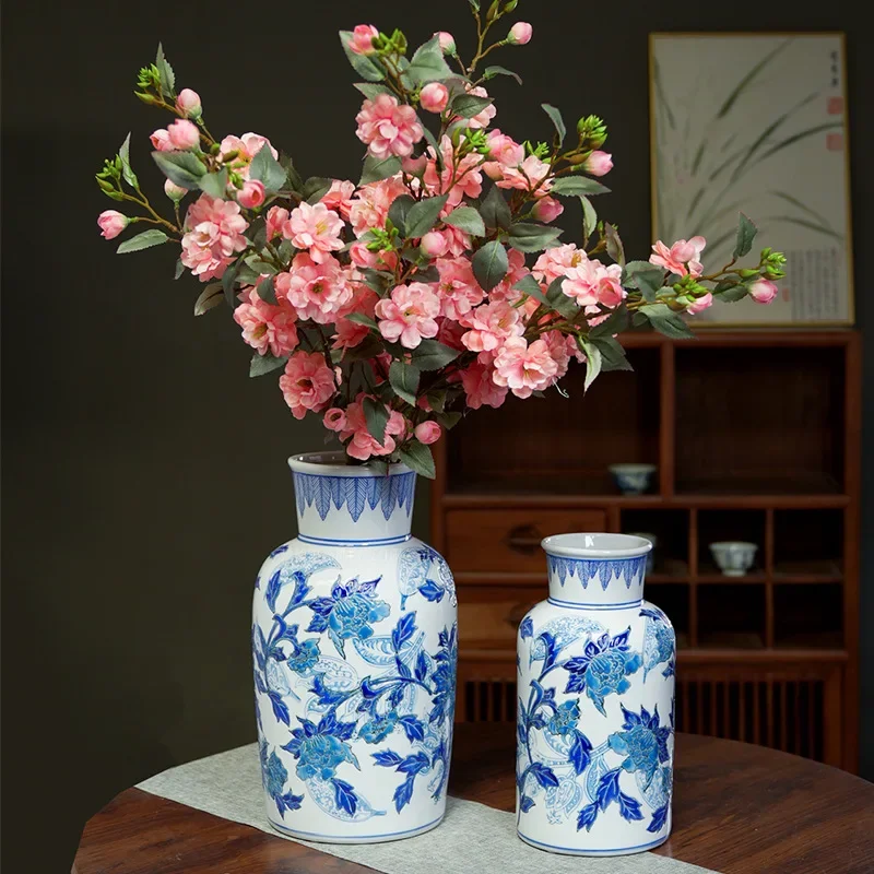 Modern Embossed Floral Ceramic Vase Dining Table Decoration Plant Pot Living Room Peony Water Vase Crafts Indoor Aesthetic Decor