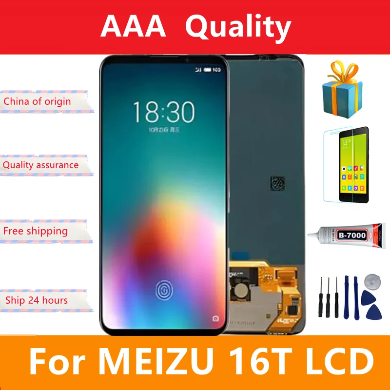 

100% Test 6.5 inches Super AMOLED For Meizu 16T 16t LCD Display Screen Touch Panel Digitizer Replacement Parts With fingerprint