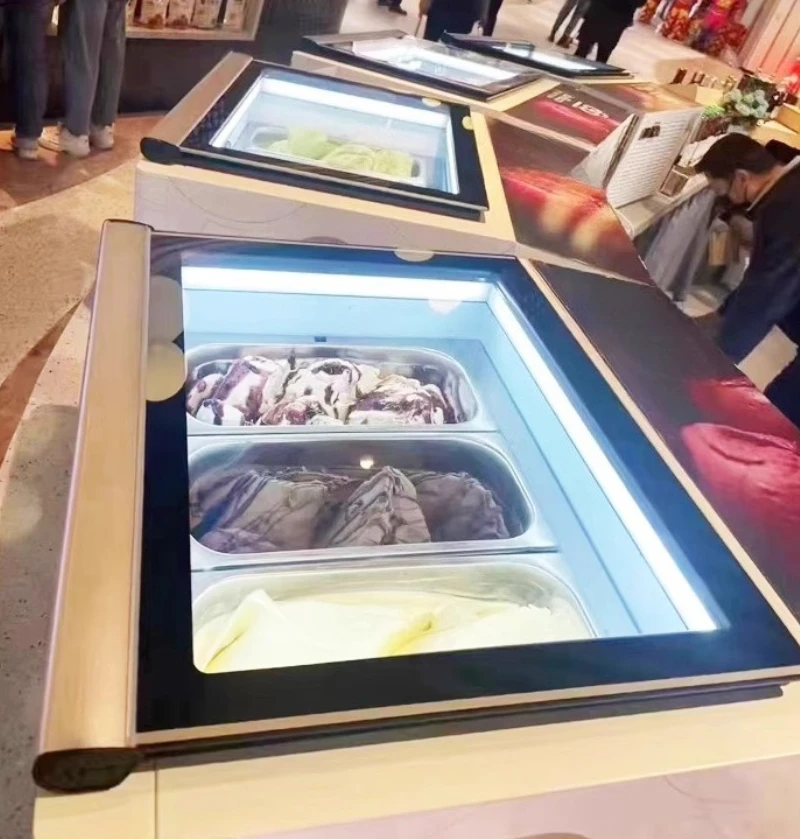 220V Desktop 3-tray Ice Cream Display Cabinet Small Capacity Freezing Small Glass