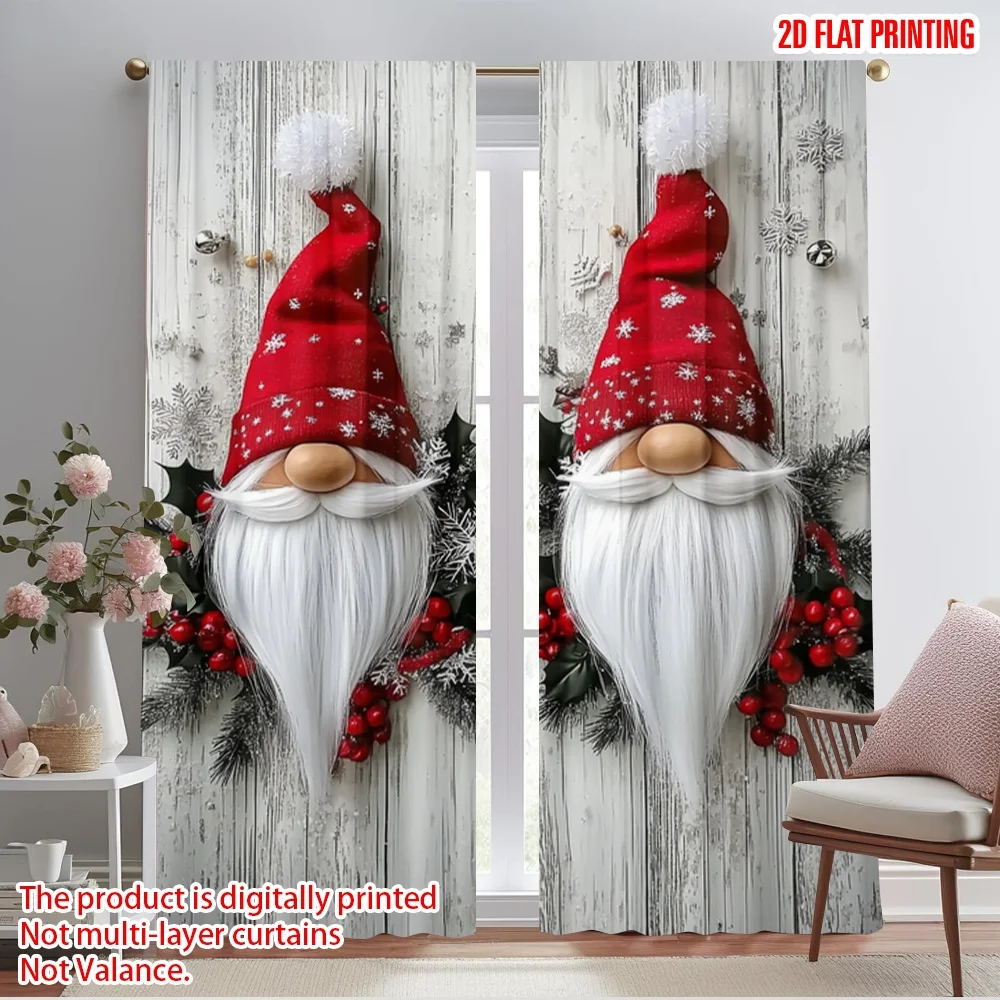 2pcs,2D plane printing Pattern Curtains Festive Santas Versatile Polyester Fabric (without rod) Versatile All Use for Bedroom,