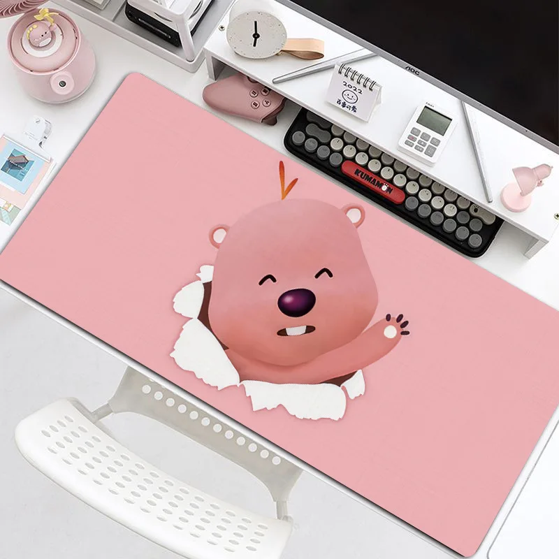 Cute Cartoon Loppy Pink Beaver Mousepad 900x400mm Overlocked Desk Mat Females Office Computer Desktop Keyboard Pad For Girl Gift