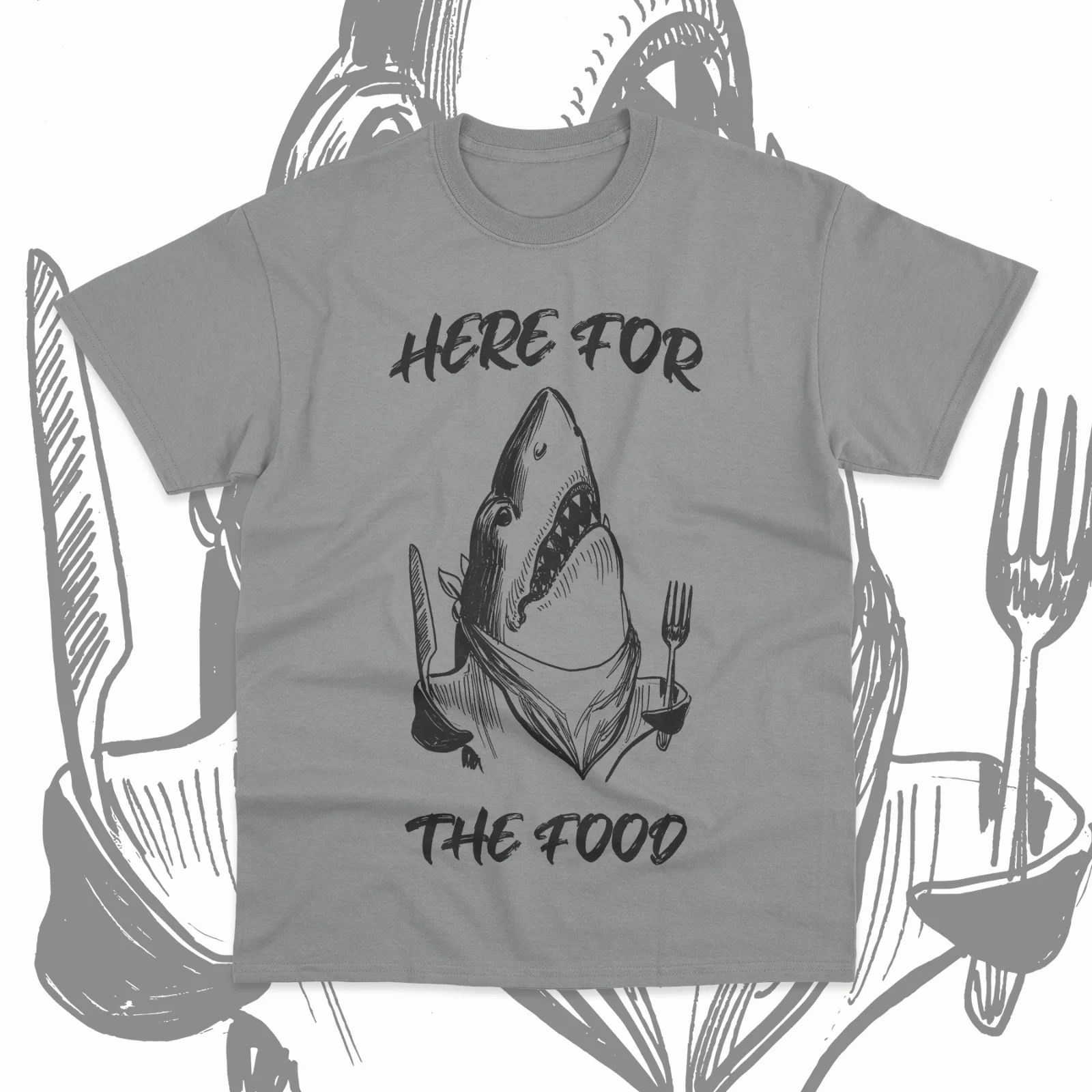 Here For The Food T-Shirt Funny Shark Great White Graphic Sweater Soft Tee