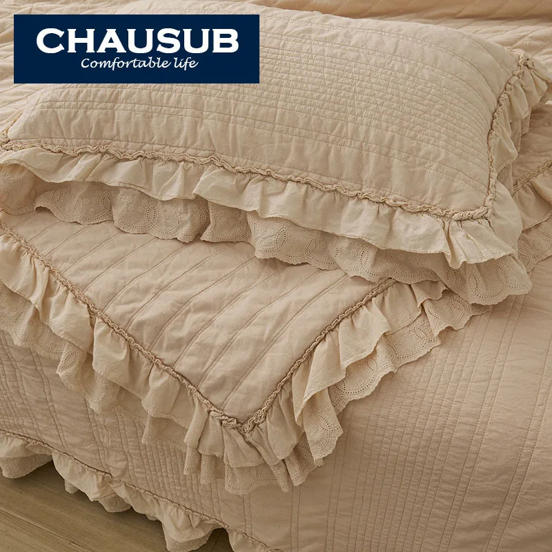 

Premium Enzyme Stone Washed 3Pcs Bedspread Set - Lightweight Quilted Coverlet with Lace Trim, Ultra Soft & Comfortable Quilt