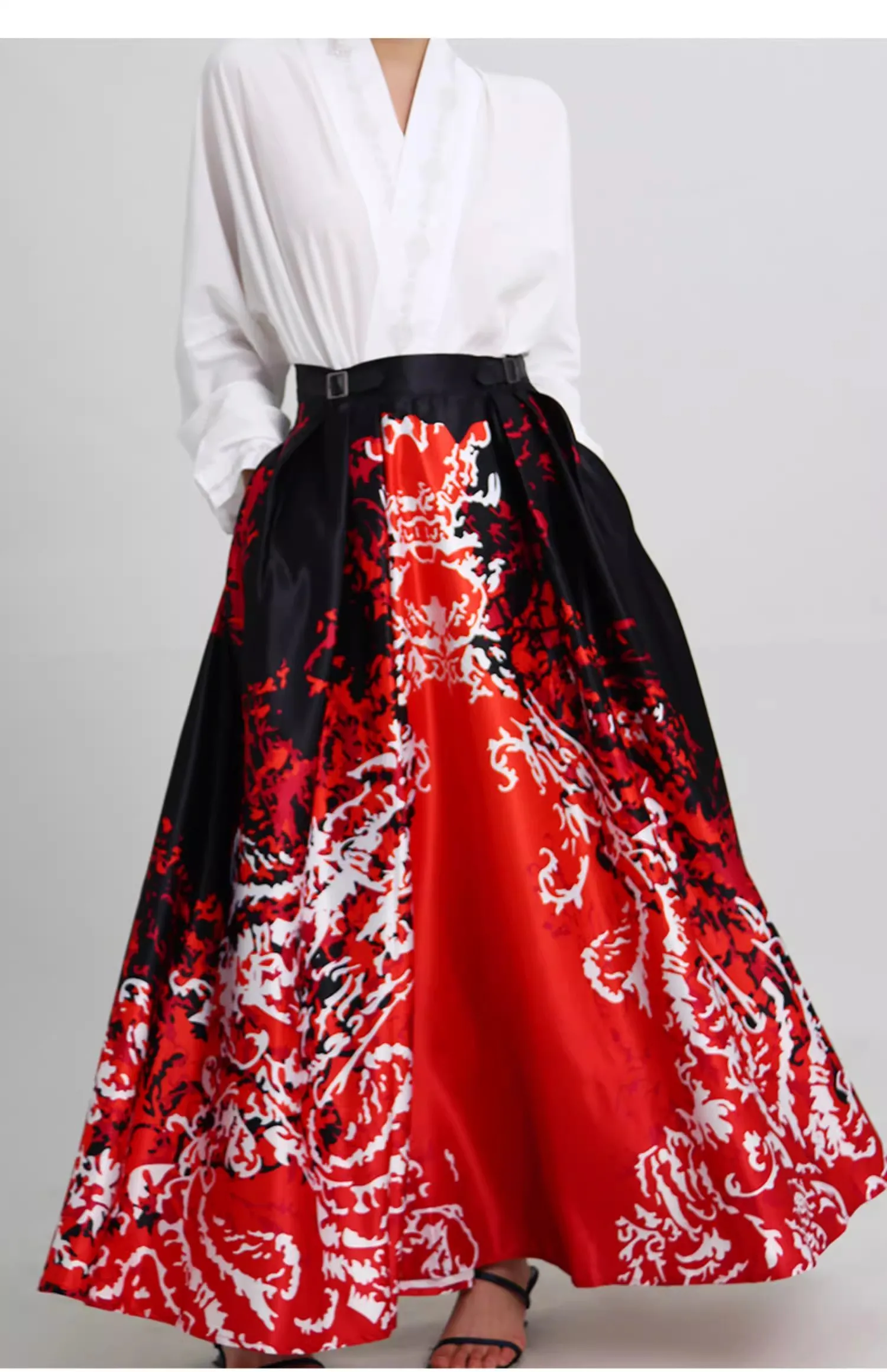 

Women's Runway Fashion High Quality Designer Vintage Print Skirt Female Autumn Winter High Waist Long Skirt TB1688