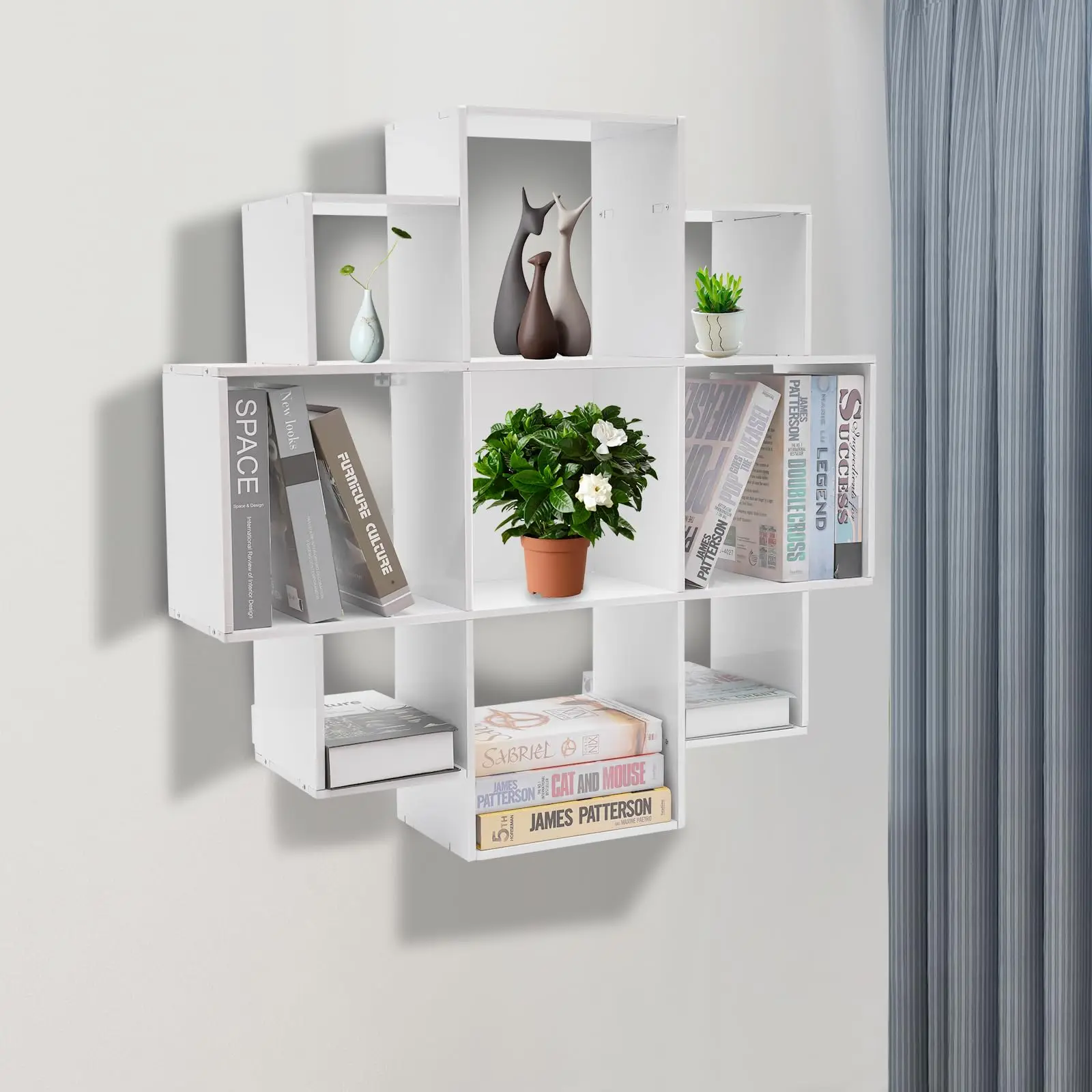 Bookcase Wall Mounted Book Shelf Modern 3-Tier Floating Shelf Bookcase with 9 Compartments, Floating Cube Shelves, for Study, of