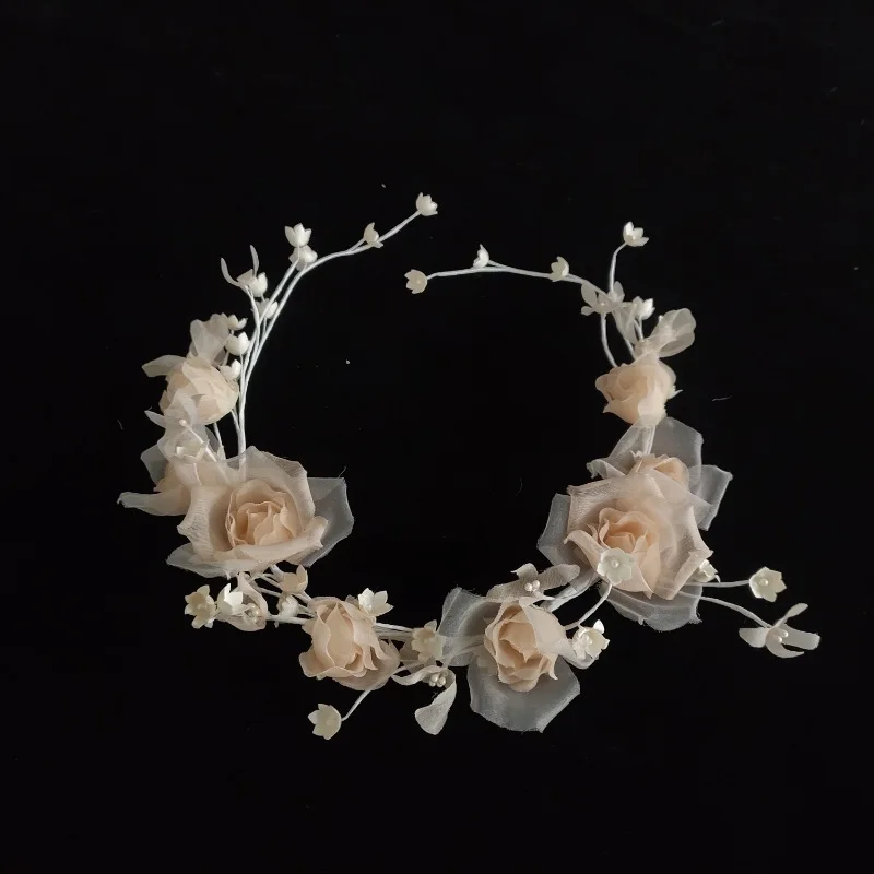 

Forest style fresh and super immortal pink flower headband and wreath, elegant bride's flower hair accessories