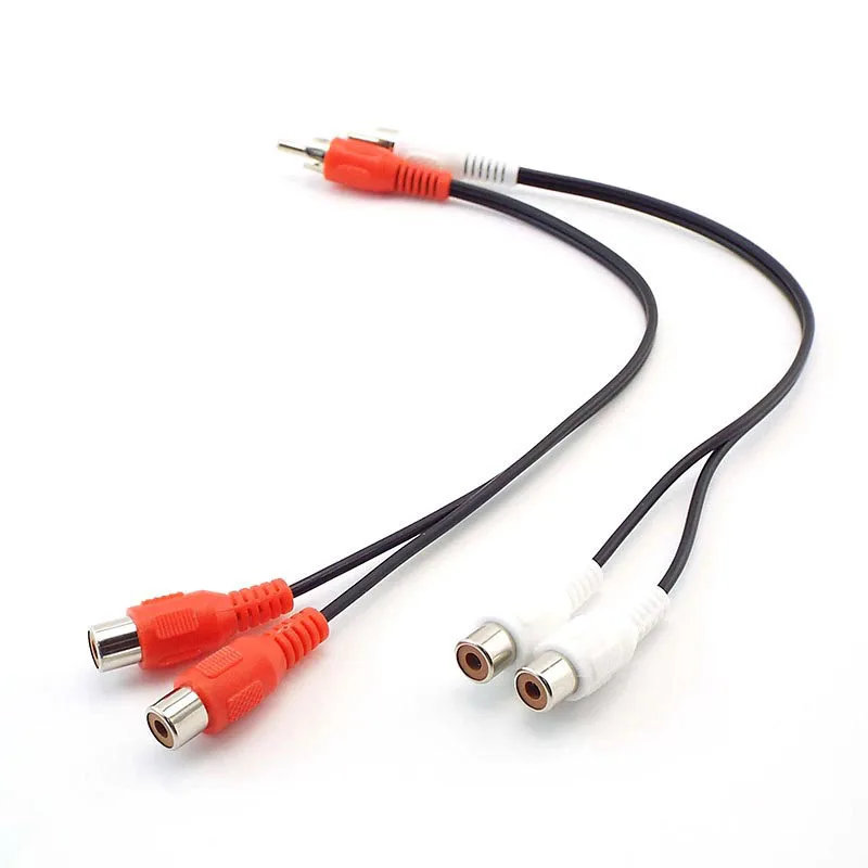 25CM 2way RCA żeński do żeńskiego Y Splitter czerwony biały przewód łączący RCA męski na 2 RCA żeński wtyk auto adaptery przewód zasilający O1