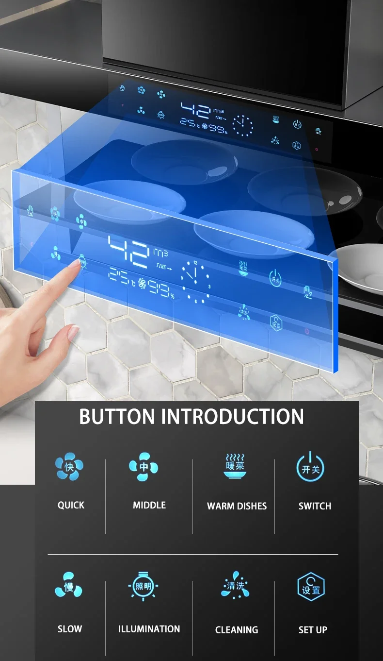 Home appliance kitchen Large suction top side double suction range hood 7-shaped