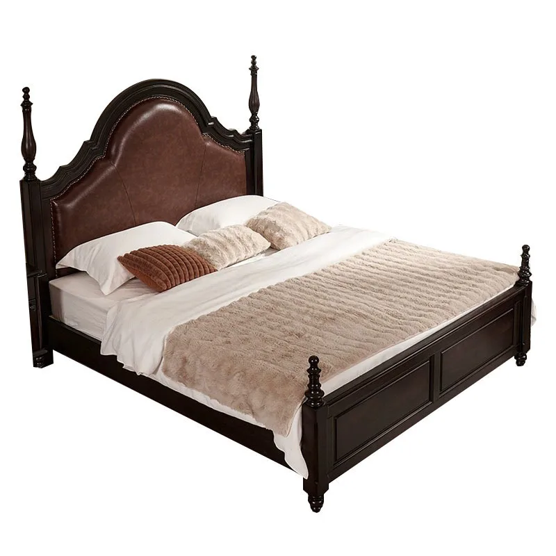 

French retro Roman column solid wood bed in antique double