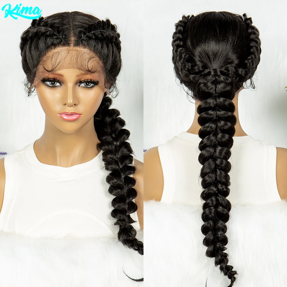 Wig kepang renda depan 13x4 Wig Afrika Wig sintetis renda depan dengan rambut bayi untuk Wig wanita hitam Wig rambut keriting keriting