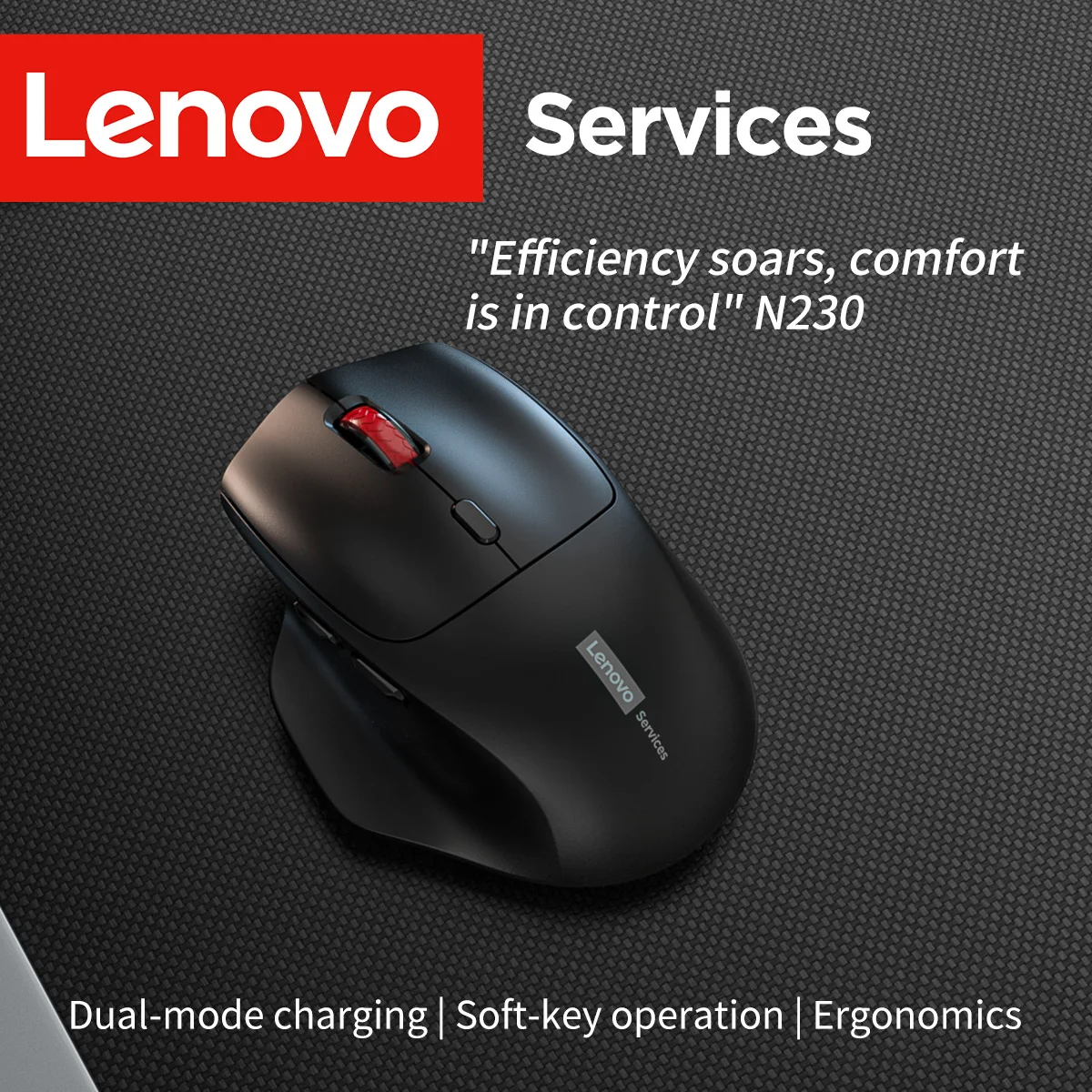 

Lenovo Ergonomic Wireless Mouse Dual-Mode Connectivity Rechargeable Large Battery Capacity for Comfortable Gaming and Office Use