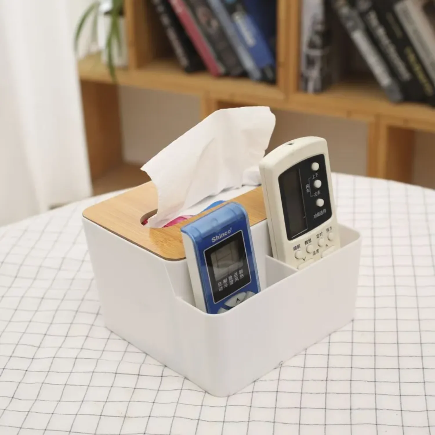 

Elegant, Practical and Divided White Tissue Box with Nordic Wood Grain INS Style Dormitory and Bedroom, Small Item