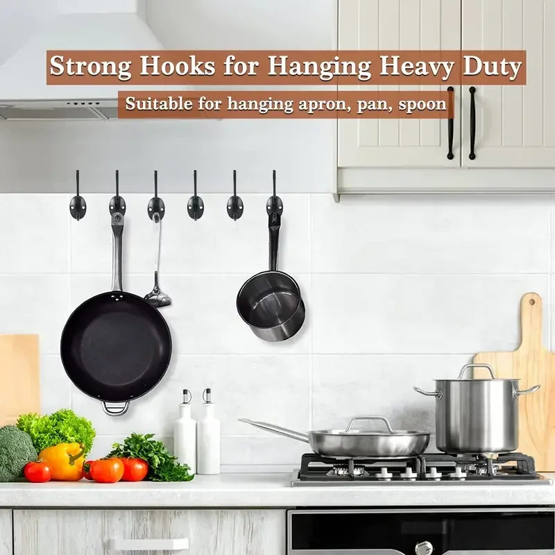 4Pcs Black Metal Coat Hook, Wall Mounted Retro Dual Hanging ,Utility Accessories, Simple Screw Installation image 5