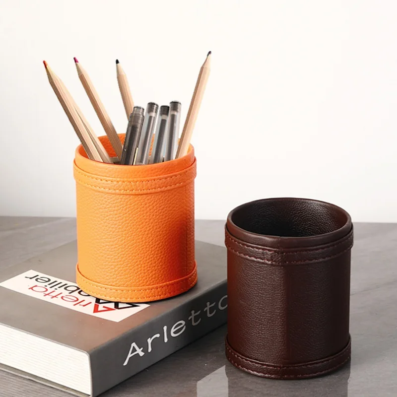 nordic-simple-luxury-leather-pen-holder-home-decoration-sample-room-study-supplies-storage-creative-pure-color-from-china