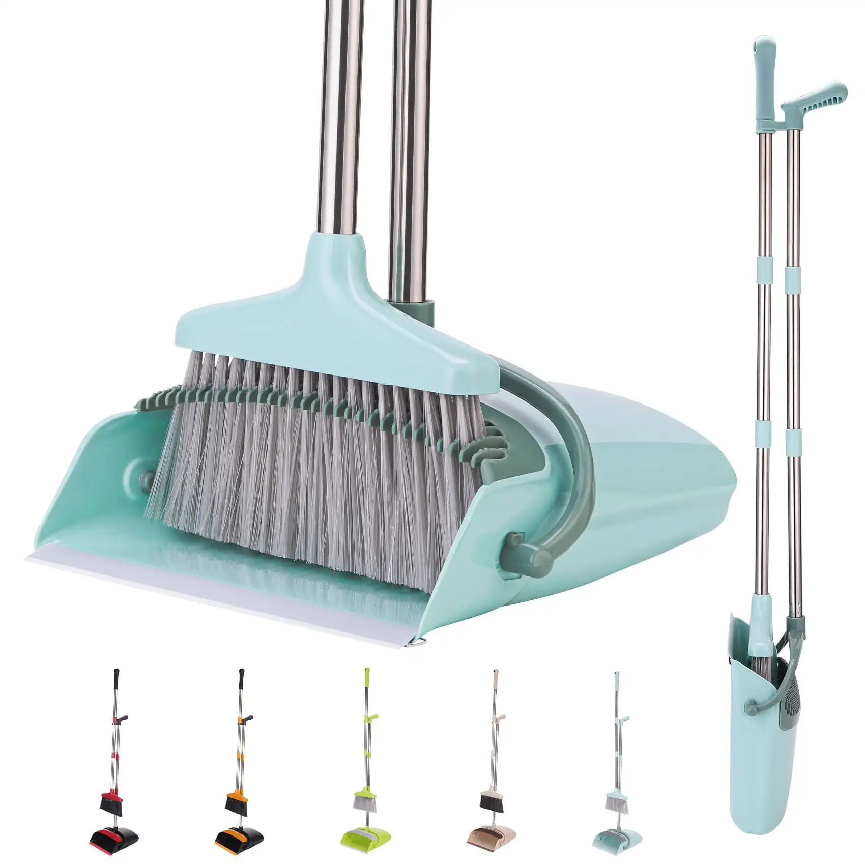 

Набор метлы и совок с длинной ручкой, легкие стержни из нержавеющей стали для домашнего зеленого цвета.