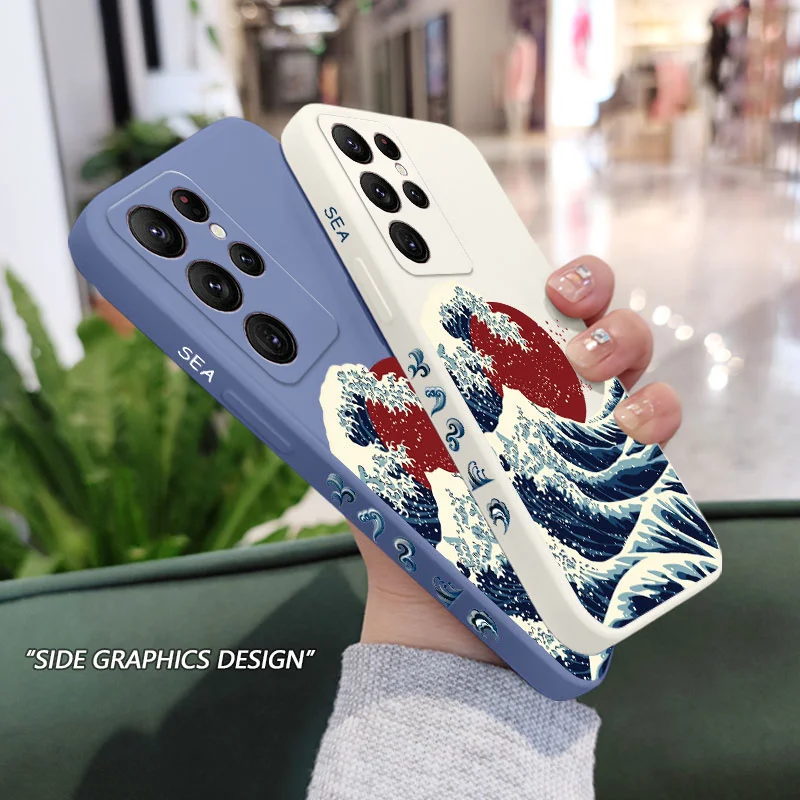 Red Sun Sea Waves Phone Case For Samsung Galaxy S25FE  S24 S23 S22 S21 S20 Ultra Plus FE S10 S9  Note 20 ultra 10 9 Plus Cover