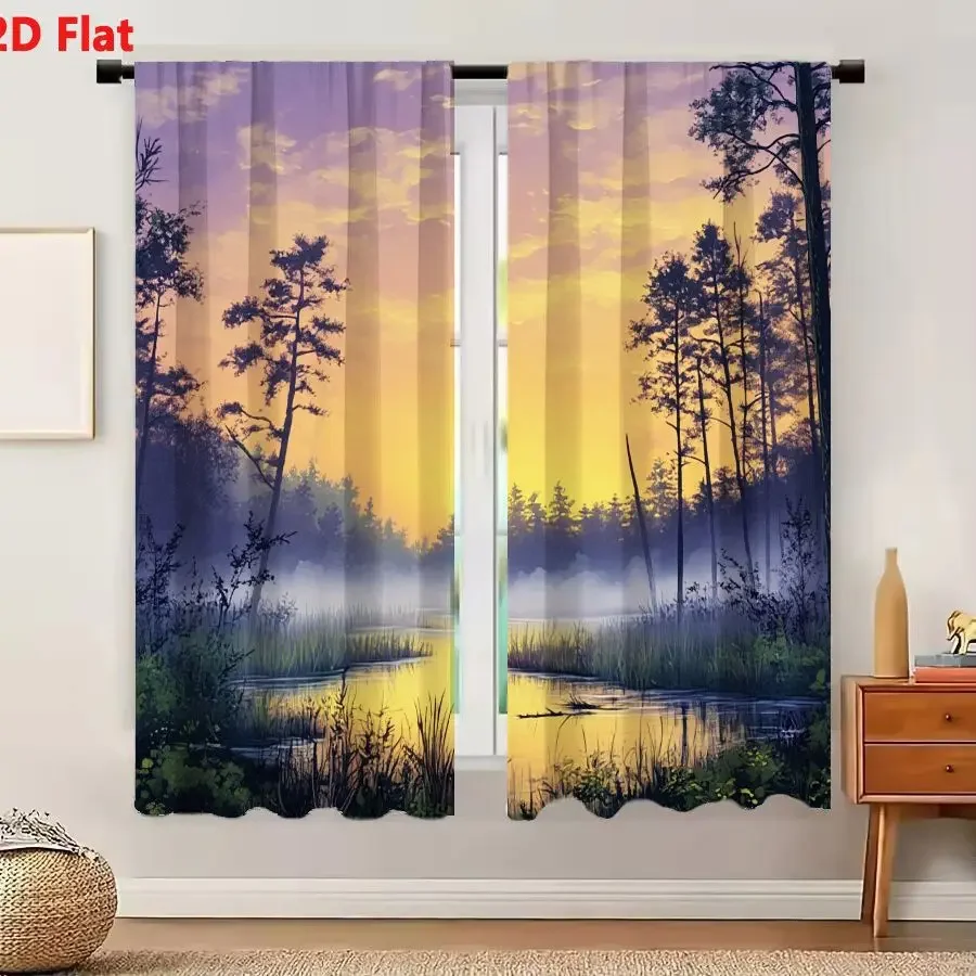 Realistic Forest Sunrise Landscape Curtain Waterproof Window Drapes for Living Room Home Decor