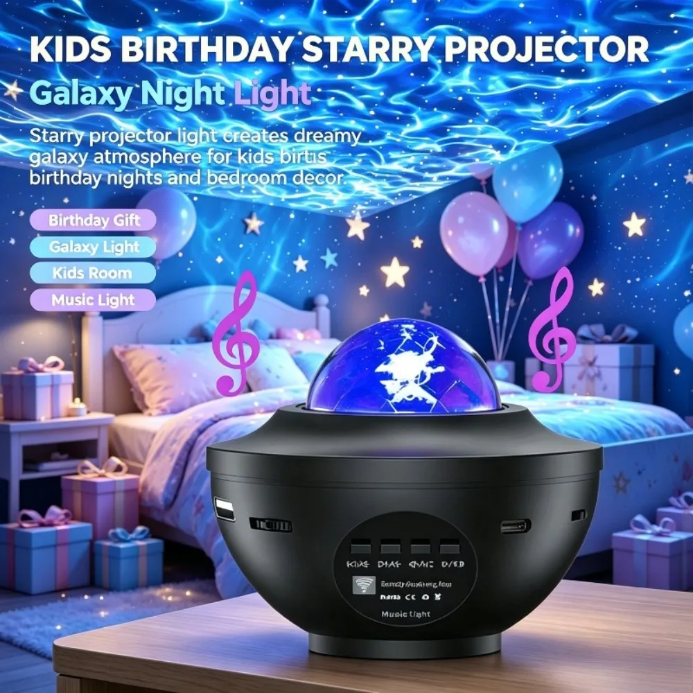 LED Starry Sky Projector Night Light Remote Control Switch USB Music Player Ocean Wave Galaxy Ambient Light Kids Birthday Gift