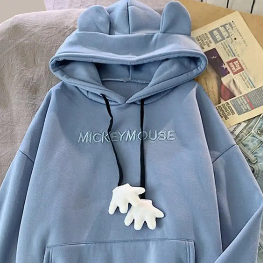 Women Hoodie Cat Ear Hoodie Fall Winter Women Hoodie with Cartoon Ear Drawstring Thick Patch Pocket Pullover Cozy Hooded Jumper