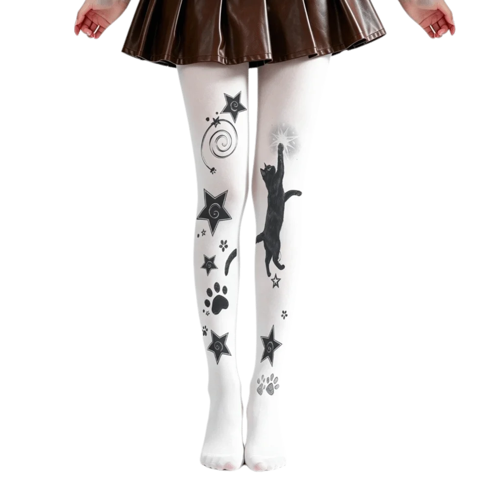 Y2K Velvet Pantyhose Plus size Footed Design Women Printed Tights Polyamide Fabric Regular Crotch Footed Tights Daily Matching