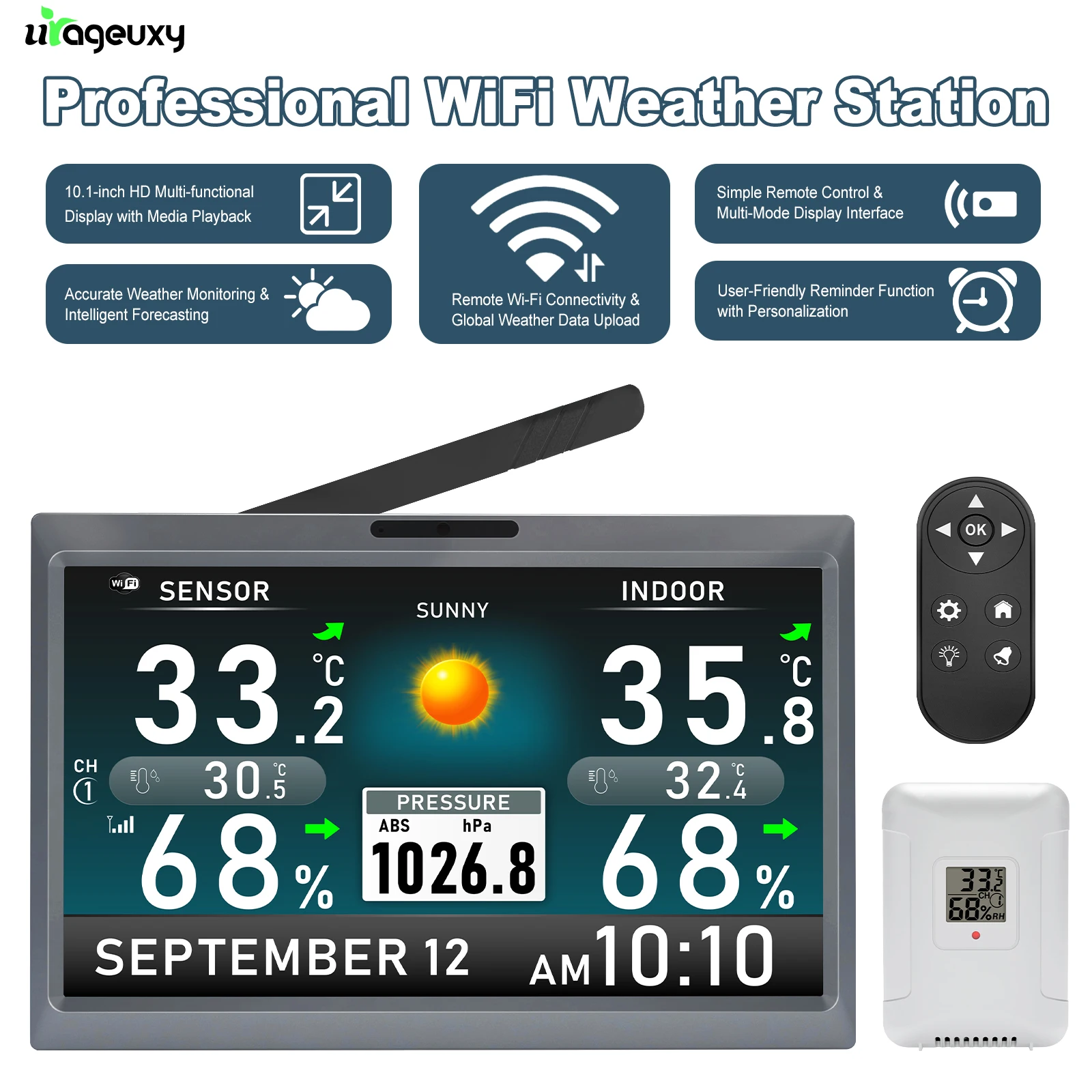 10.1 Inch WiFi Weather Station TFT HD Display with Support 8 Sensors Real-Time Data Upload Smart Alarm Clock Digital Photo Frame