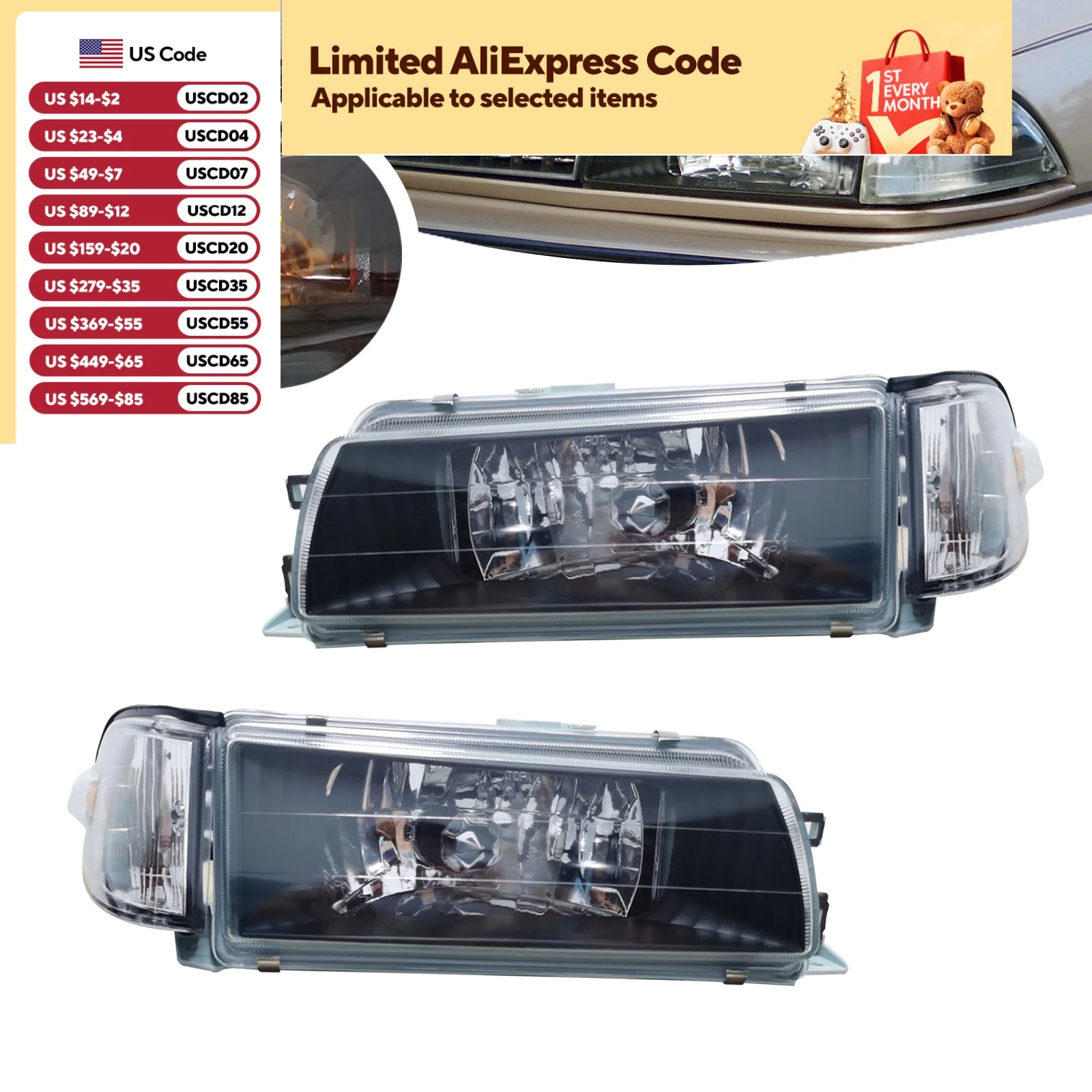 Headlight Lamp Corner Light - LH+RH For 88-92 Toyota Corolla Sedan AE92-E90-EE90