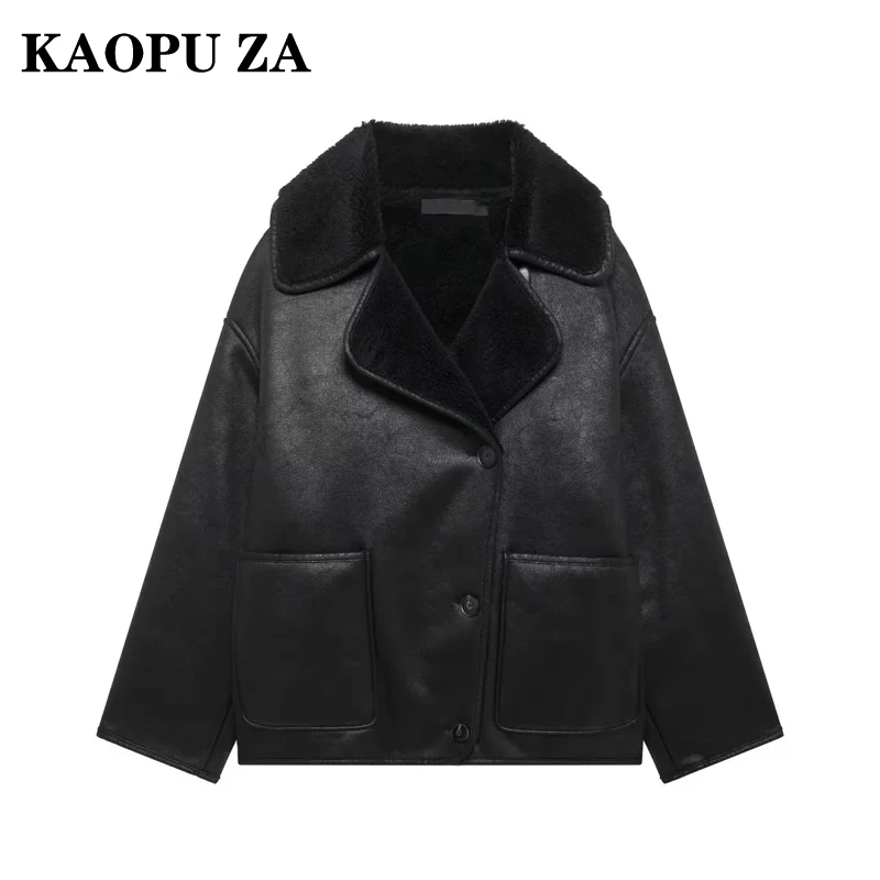 KAOPU ZA 2024 Autumn/Winter Woman Casual Solid Color Turn-down Collar Jacket Coat Female Vintage Long Sleeve Single-breasted Top