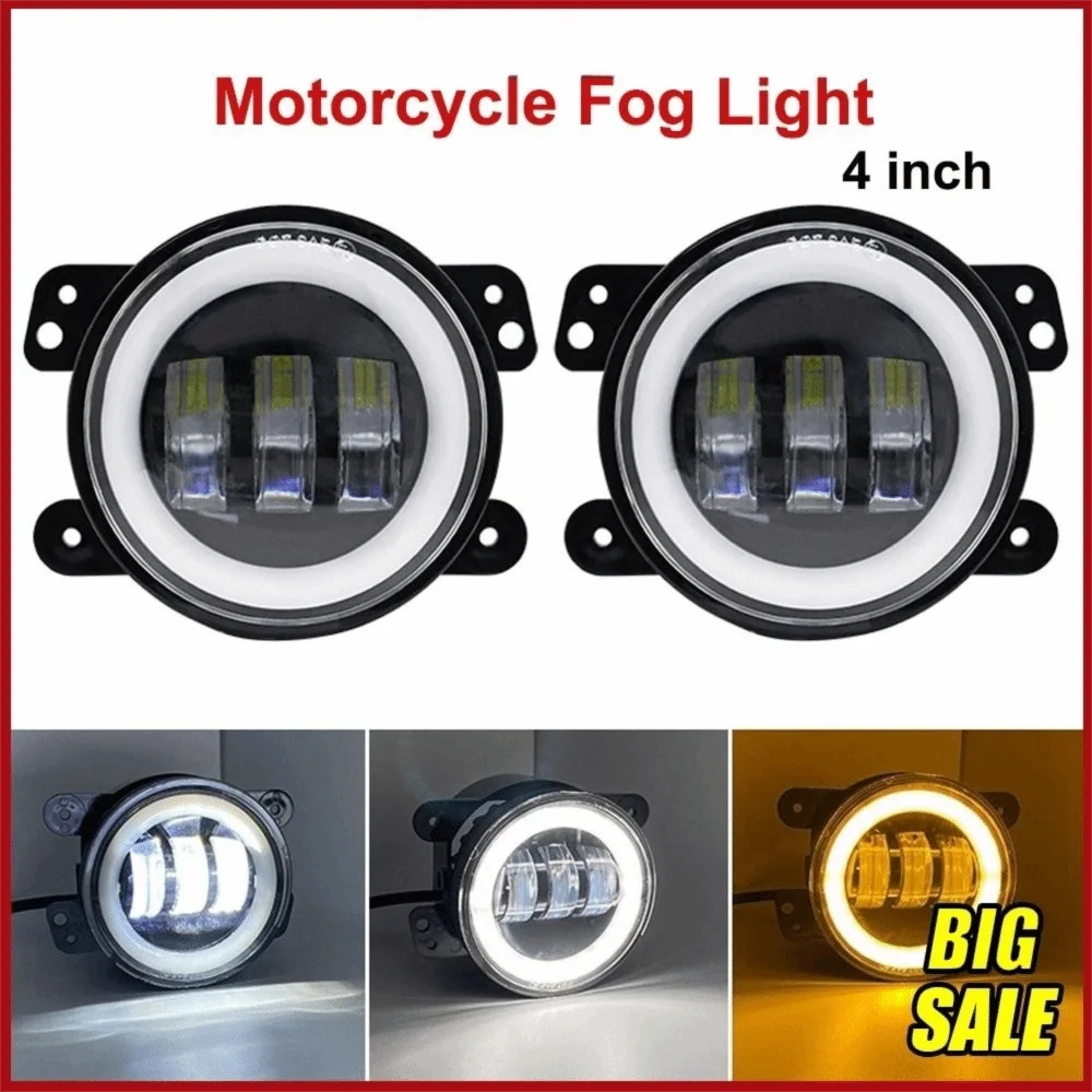 

2PCS Professional 4 Inch LED Fog Lights Amber Yellow Led Chips Waterproof Offroad Driving Fog Lights Car Motorcycle Lamp