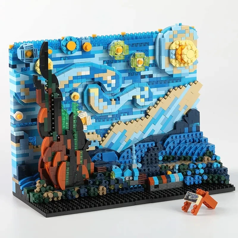 Vincent Van Gogh The Starry Night Painting Building Blocks 3D Art Assembling Microbricks Home Decorae Educational Toys Gifts