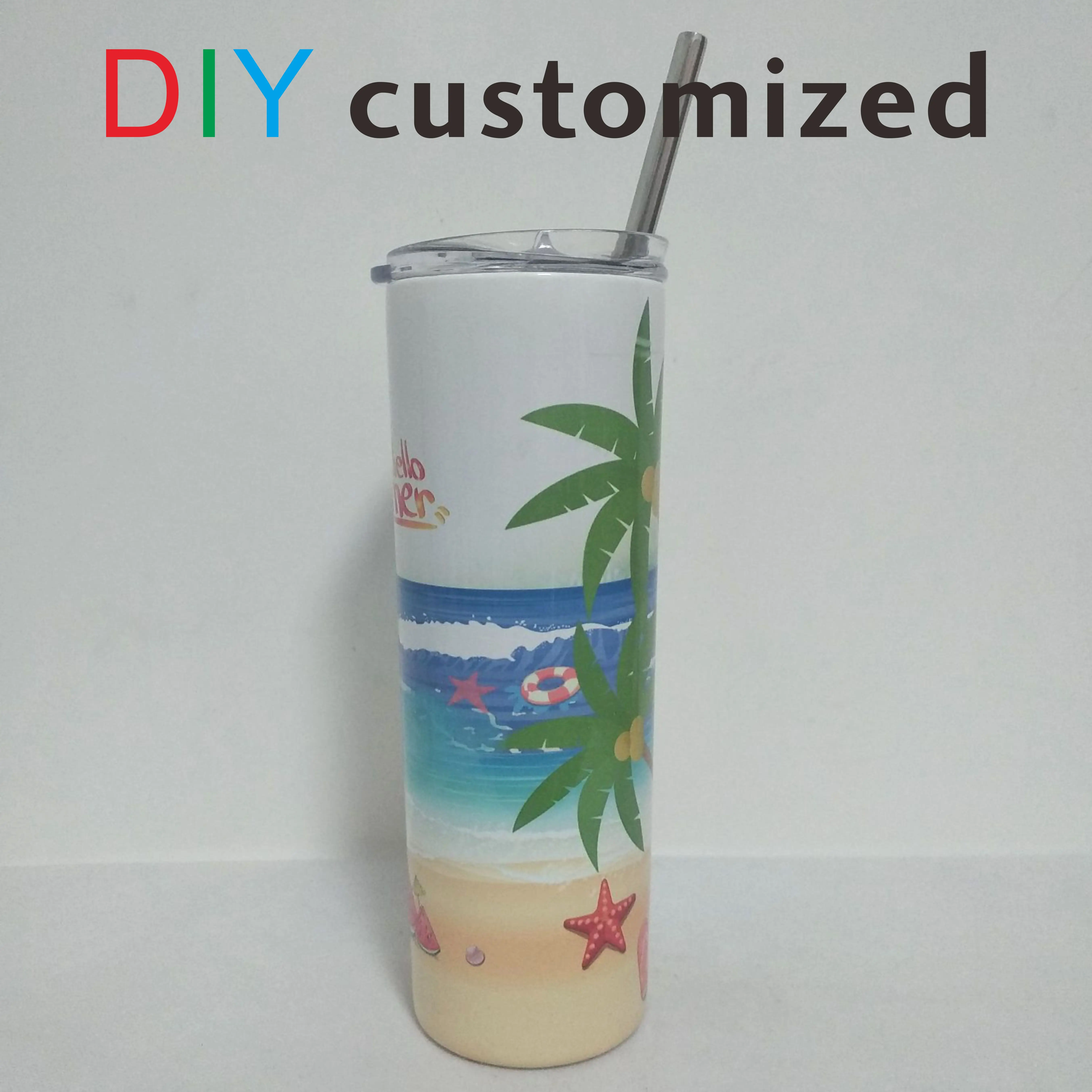 

DIY Customized 600ML 20 OZ Tumbler Full Covered Print Your Photo Colorful Pattern LOGO Stainless Steel Summer Juice Thermos Cup