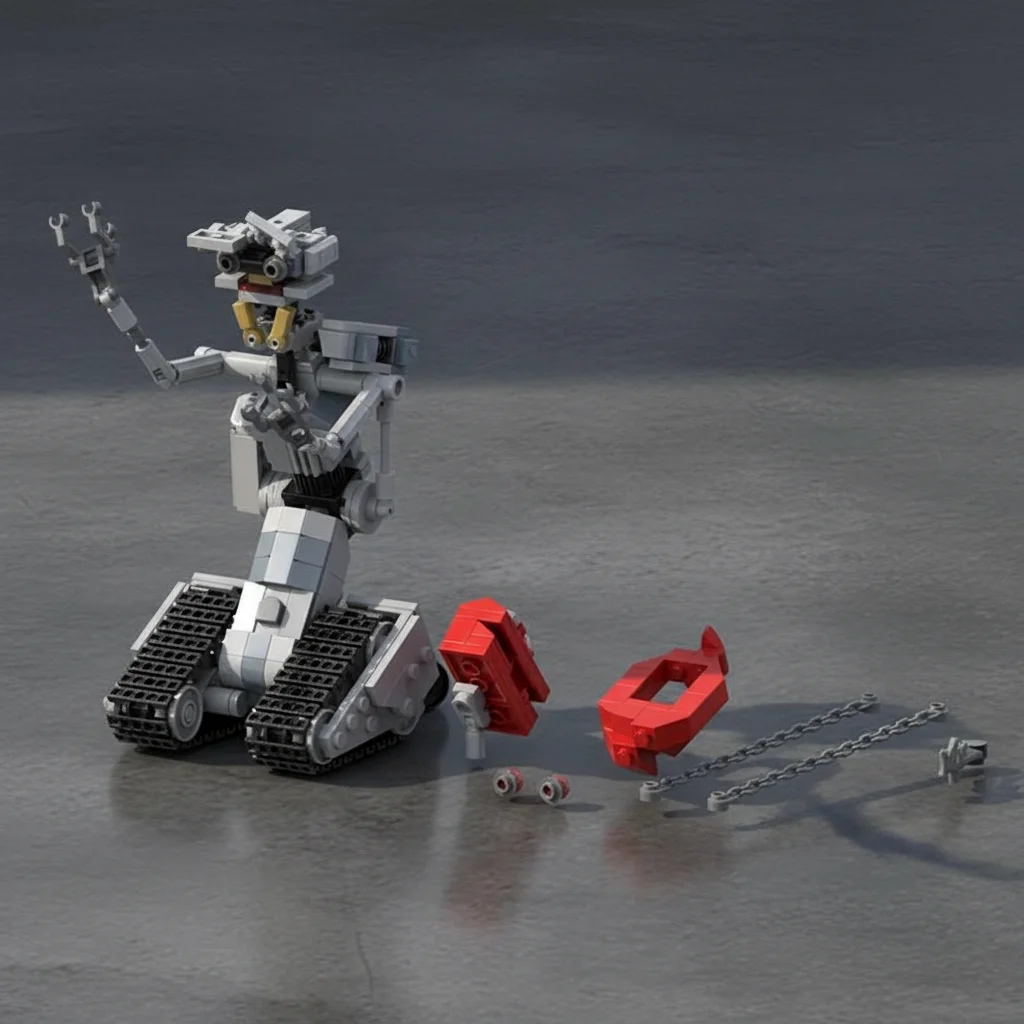 moc-クラシック映画ロボット-ジョニー5-組み立てブロック-sf-インテリジェントメカモデル-小粒子ブリック-デスクトップオーナメント