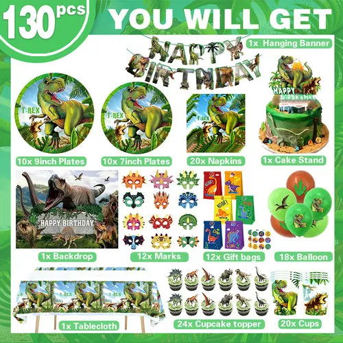 Jurassic Dinosaurier Geburtstagsparty Dekoration Tischgeschirr Becher Teller Servietten Zahlenballons Hintergrundbanner Geschenktüten Kinderparty-Artikel – Detail 2
