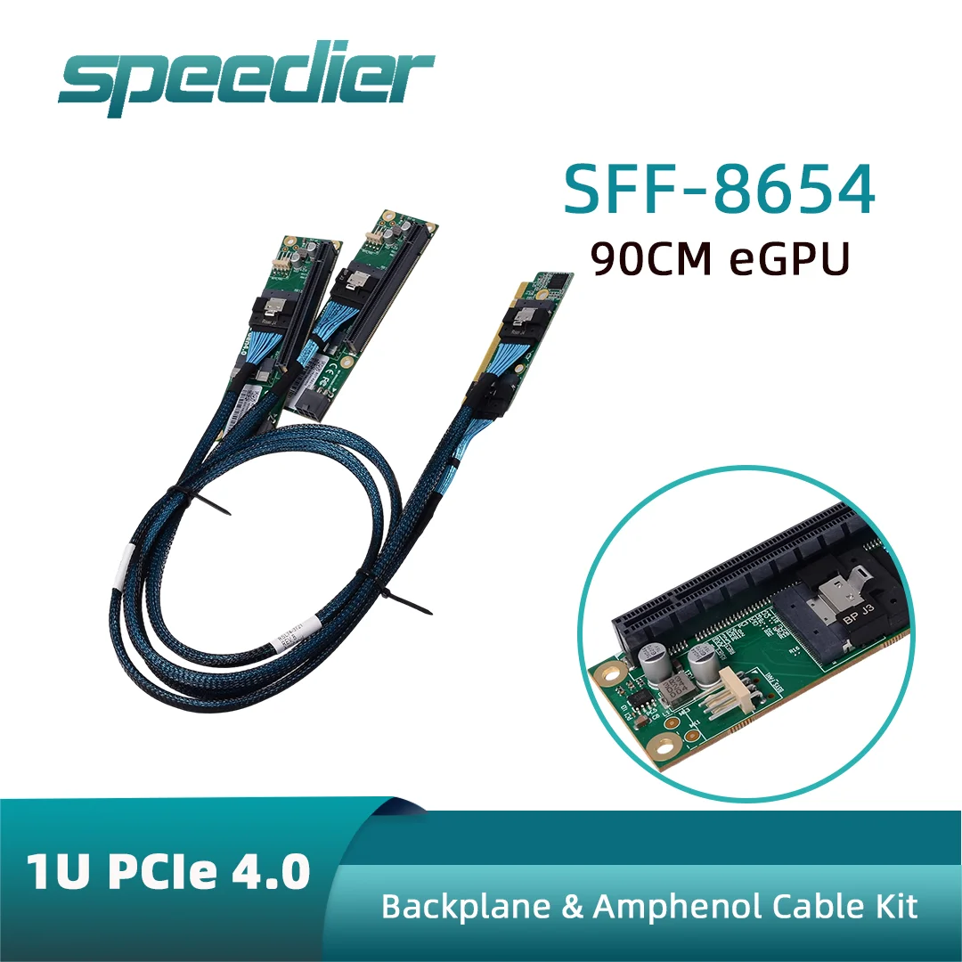 1U PCIE 4.0 Adapter Card + SFF-8654 Riser Cable + 4.0 Backplane Kit External 2U for eGPU Gaming Graphics Cards GPU Expansion