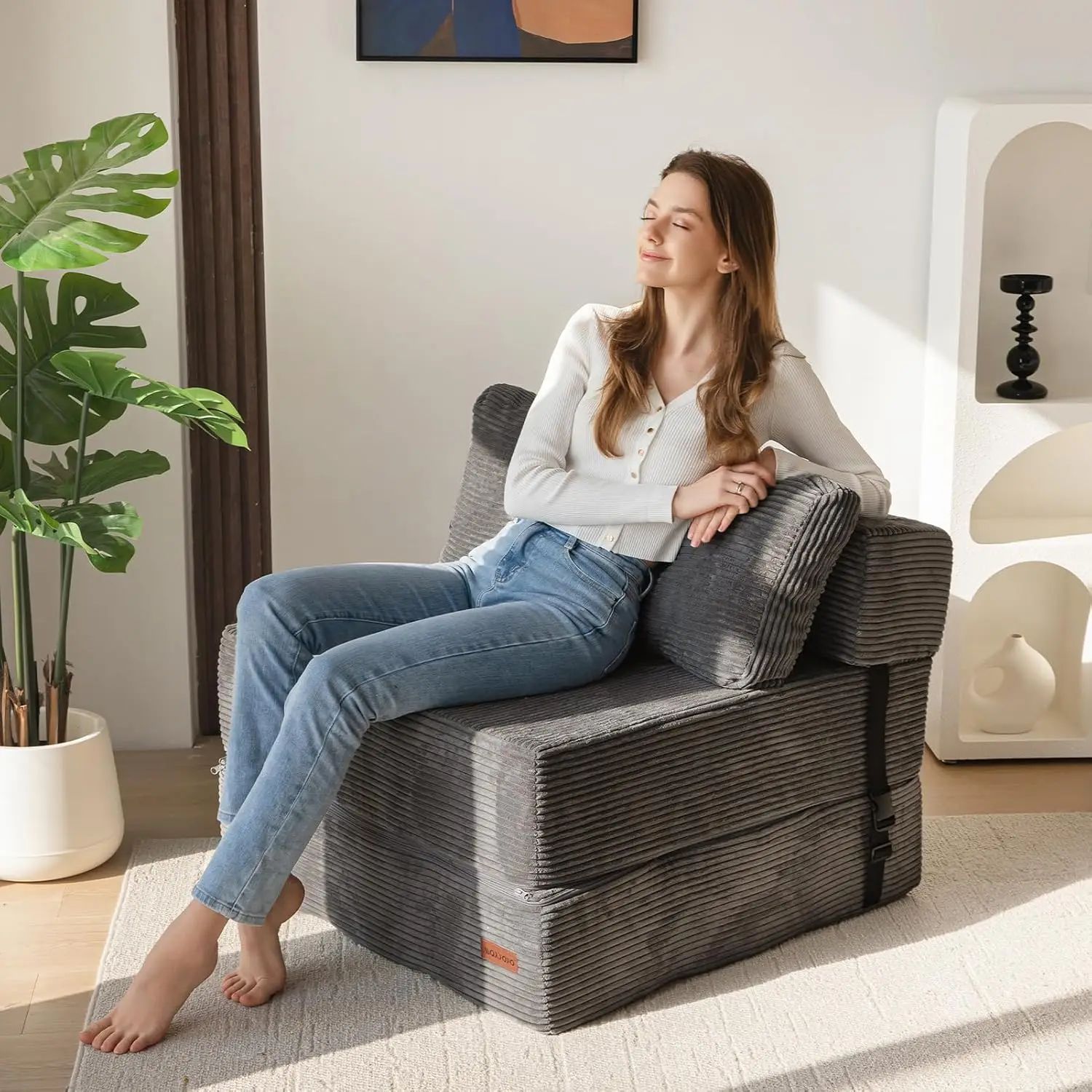 سرير أريكة قابل للطي، سرير أريكة قابل للتحويل مع رغوة دعم عالية الكثافة، كرسي محمول 4 في 1 قابل للطي إلى كرسي أرضي، متعدد الاستخدامات #3