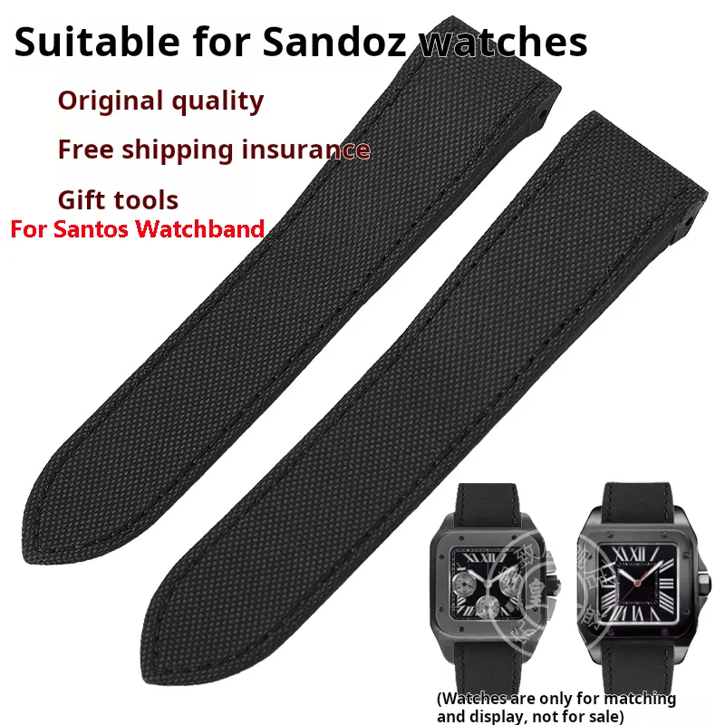 For Cartier Santos 100 Nylon Watch strap 20 23mm Black Blue Refined steel Folding buckle Cowhide bottom Man Ms Watchband screw