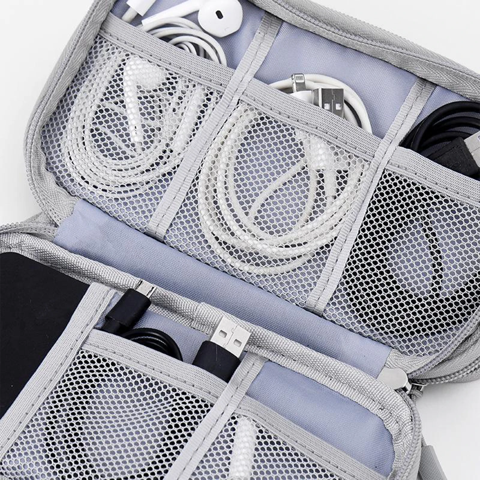 Portable Stationery Travel Storage Bag Waterproof Multi-layer Pens Earphone Charging Treasure USB Data Cable Organizer Bag