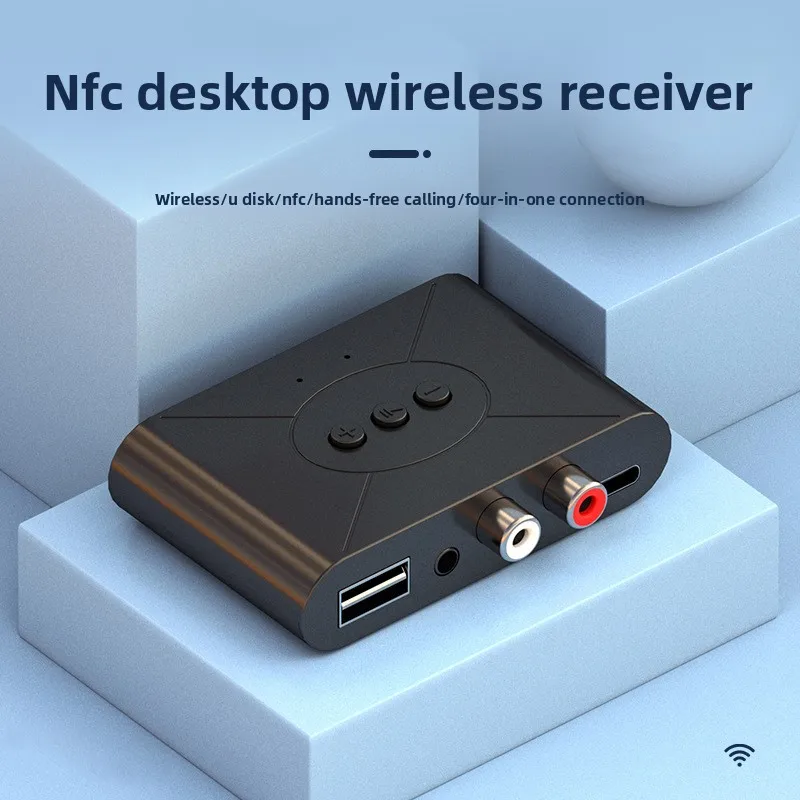 NFC Bluetooth-Compatible 5.3 Audio Receiver U Disk RCA 3.5mm AUX USB Stereo Music Wireless Adapter Hands-Free Calls for Car