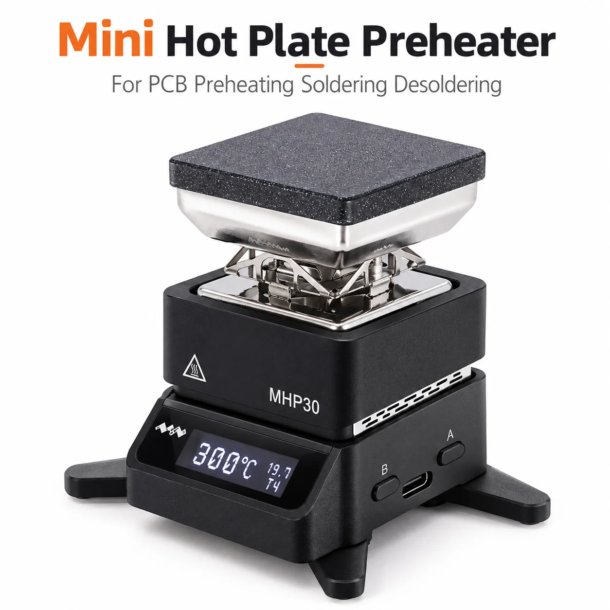 AOLIVIYA MHP30 Mini Soldering Hot Plate PCB Preheater Heating Platform Digital Temperature Control USB C PD 60W Repair Station