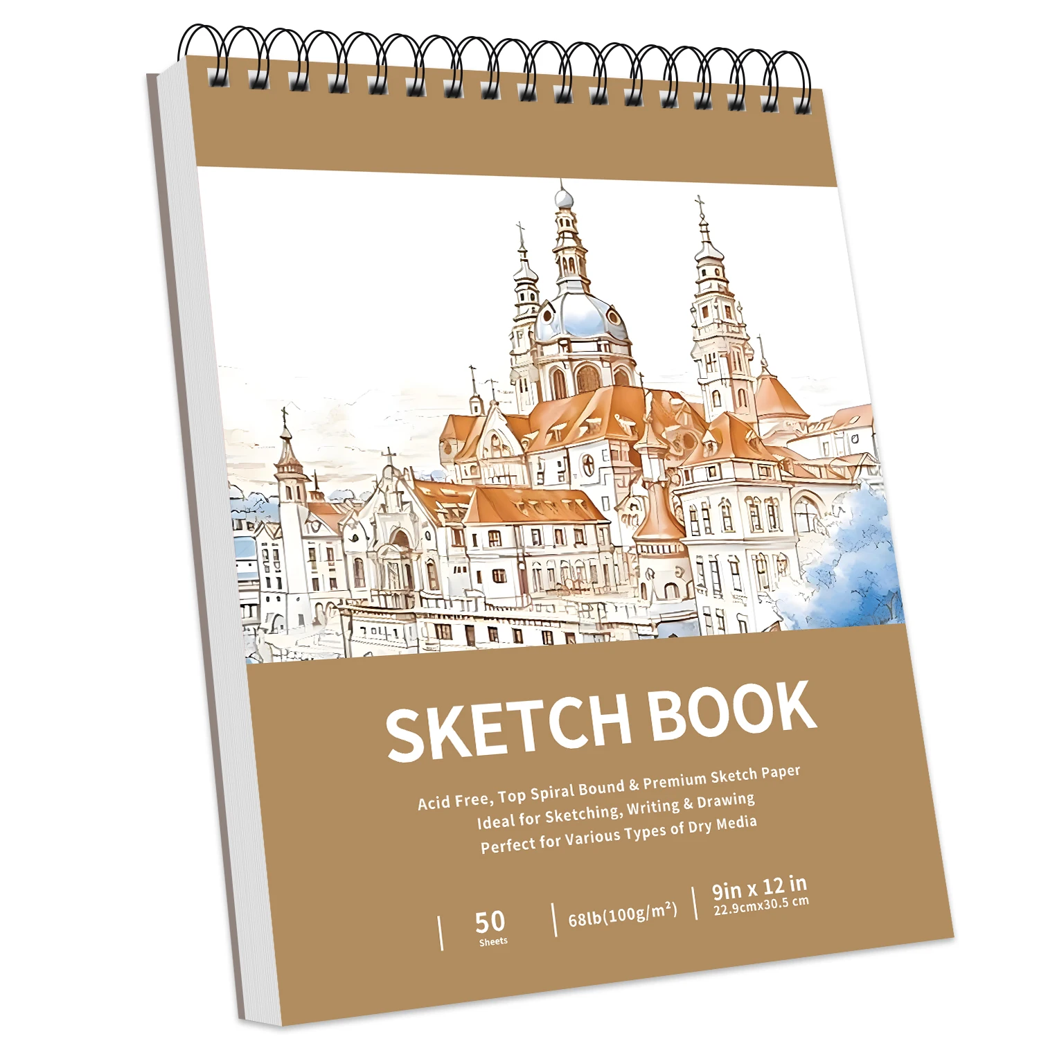 Cuaderno de bocetos de 9 "x 12", cuaderno de bocetos en espiral superior, almohadilla de papel de dibujo de 68 libras/100 g/m2 y papel para bocetos, paquete de 1 bloc de bocetos para dibujar, etc.