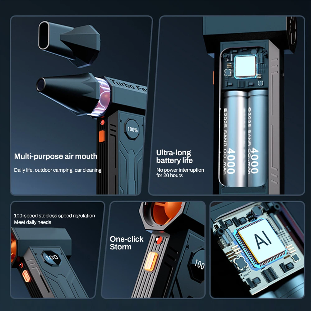 منفاخ الهواء النفاث 880000 دورة في الدقيقة قوة نفخ قوية منفاخ غبار قوي HD مكنسة كهربائية الهواء منفضة الهواء المضغوط مع أضواء LED #3