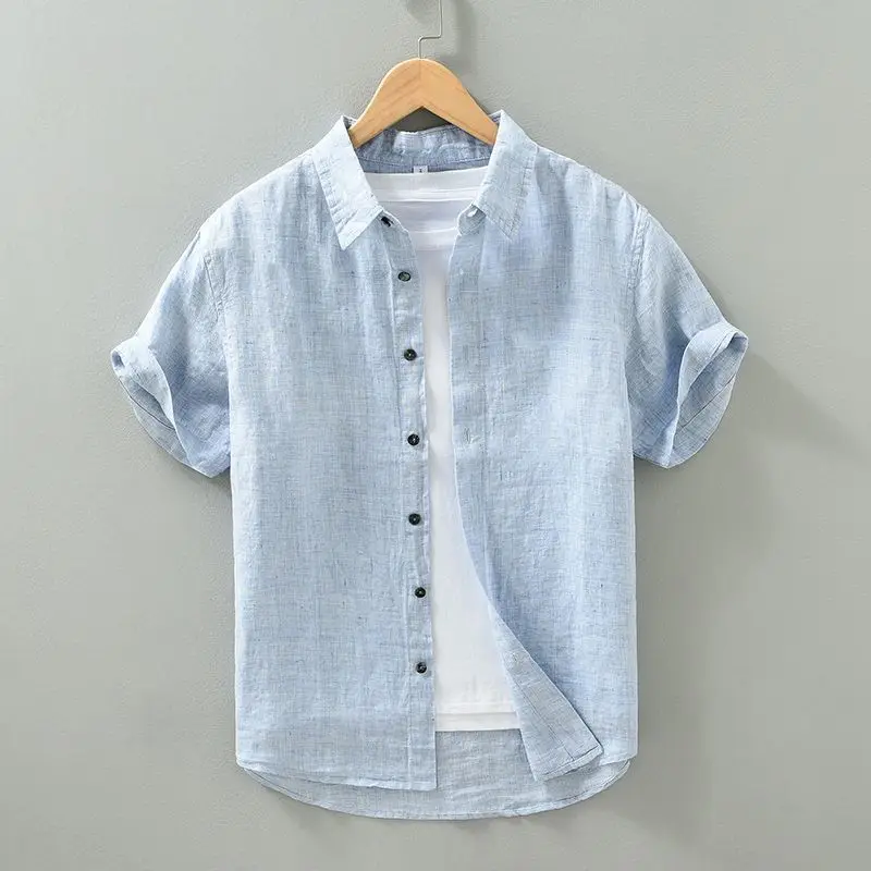 2026 Summer New Arrival Men's Linen Cotton Short Sleeve Shirt Lightweight Breathable Relaxed Fit Casual Smart Top Outerwear