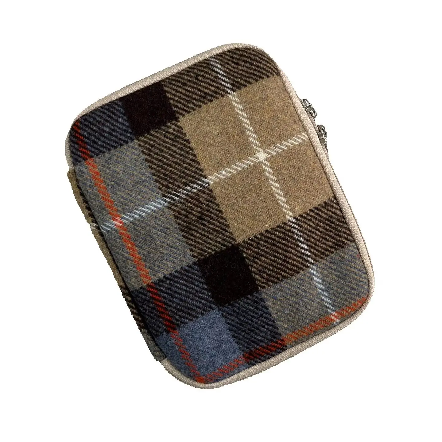 Original Diy Retro Woolen Plaid Pen Pouch Multi-pen Holder Pencil Case Portable Zippered Bag Wool Check Brown