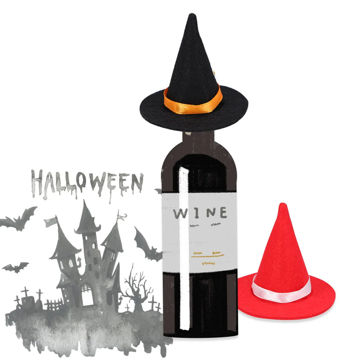 

3Pcs Mini Witch Hats Premium Cloth Lightweight Bottle Decor Hat for Halloween Party Masquerade Festival Gift Wine Bottle Cover