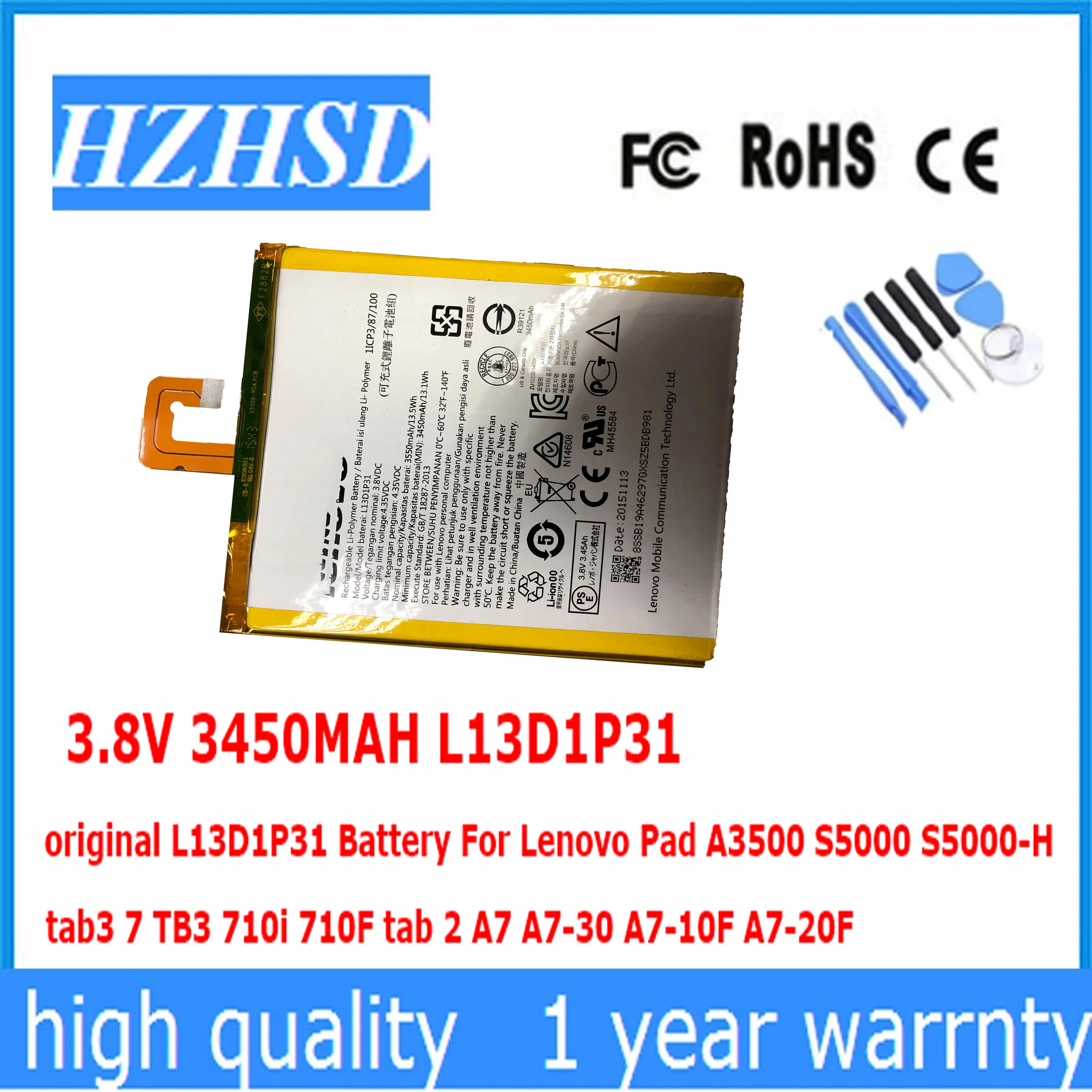 

3.8V 3450MAH L13D1P31 original Battery For Lenovo Pad A3500 S5000 S5000-H tab3 7 TB3 710i 710F tab 2 A7 A7-30 A7-10F